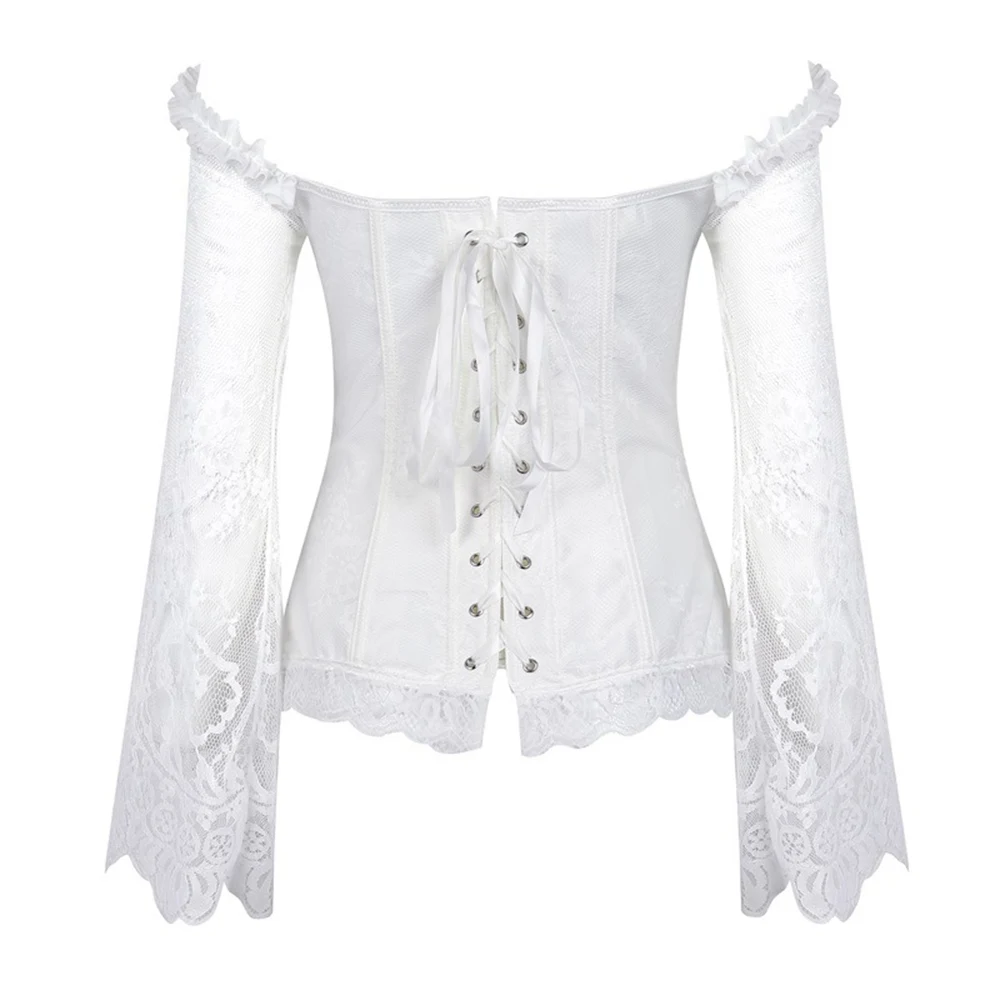 Corset Tops for Women with Lace Sleeve Vintage Style Victorian Retro Black White Steam Punk Burlesque Corset and Bustiers Corset Tops for Women with Lace Sleeve Vintage Style Victorian Retro Black White Steam Punk Burlesque Corset and Bustiers