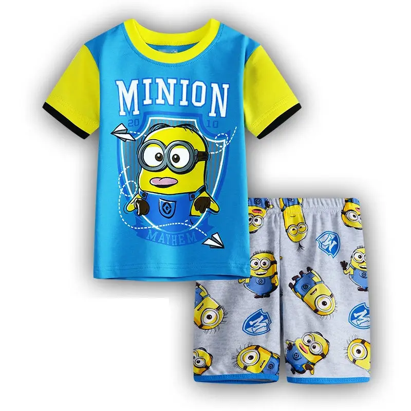 10 Minions Pajamas Suits Baby Boys Cartoon Sleepwear Girls Pyjamas Nightwear Toddler Kid Clothing Set Soft Cotton Children Clothing