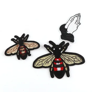 

1Pc Embroidery Little Bee,Pray Hand Patches Mulity Iron On Patches Punk Motif Applique DIY Clothes Accessory Stickers