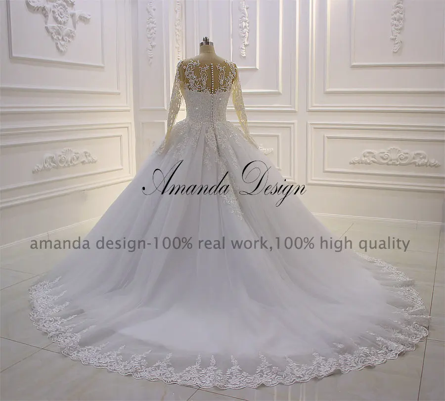 Amanda дизайн robe de mariee с длинным рукавом Кружевное с аппликацией из бусин свадебное платье