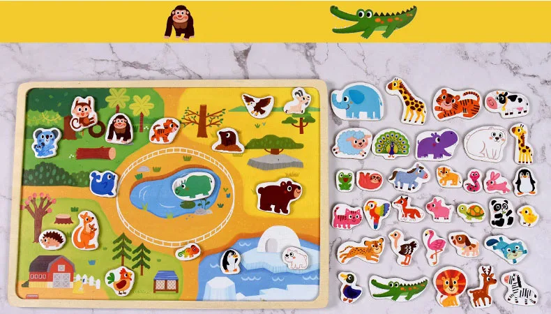 Educational Early Learning Magnetic Puzzle Kids Wooden Toys For Children 3d Puzzle Animal-traffic Scenes Intelligence Juguetes