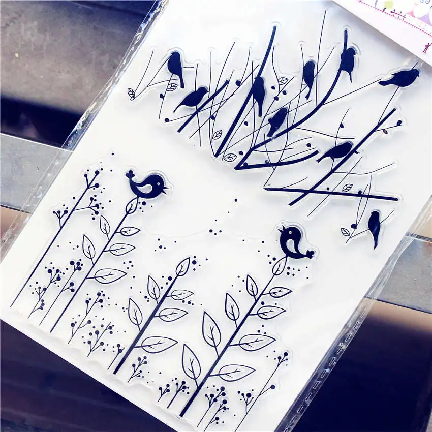 

PANFELOU 11.3*15.56cm The bird grass Transparent Silicone Rubber Clear Stamps cartoon for Scrapbooking/DIY wedding album
