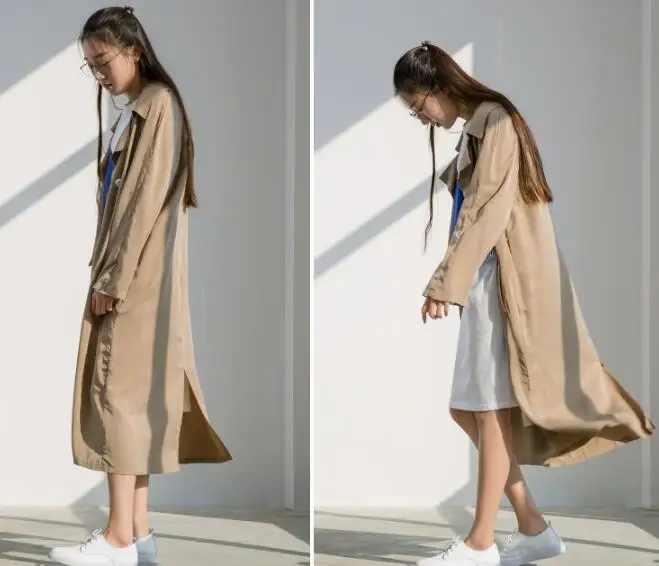 

2018 Autumn Woman Classic Long Trench Coat Waterproof Raincoat Business Outerwear Double Breast Trenchcoat