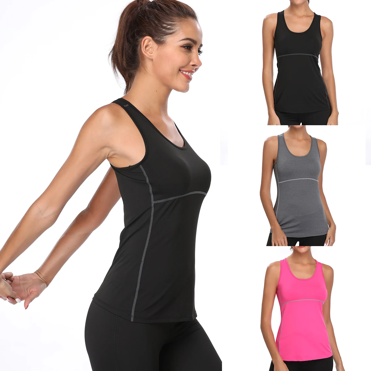 

Racerback for Women Activewear Running Workout Clothes Exercise Compression Dry Fit Black Gray Rose Red