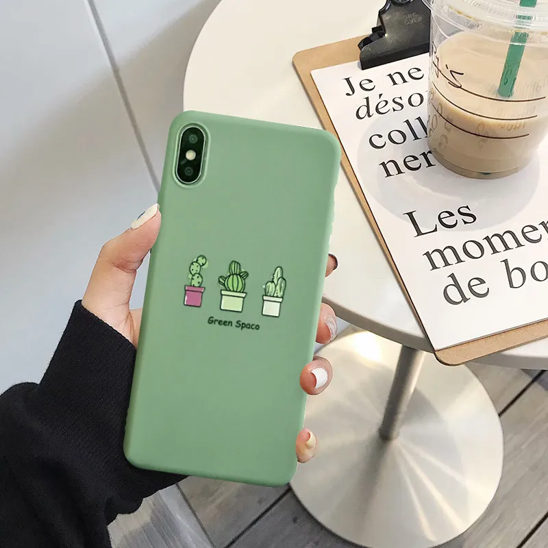 JAMULAR милый Зеленый Кактус в горшке парный чехол для iPhone XS MAX X XR 7 8 6 6s Plus Мягкий ТПУ