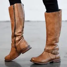 Женские мотоциклетные сапоги до колена из искусственной кожи; обувь на квадратном каблуке; sapato feminino; женские зимние теплые сапоги-гладиаторы; zapatos mujer