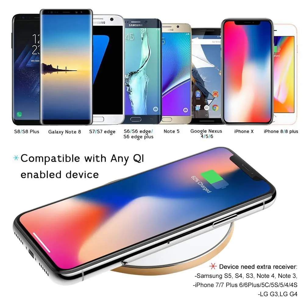 Алюминий QI Беспроводной зарядного устройства для iPhone 8/8 plus/X быстро Зарядное