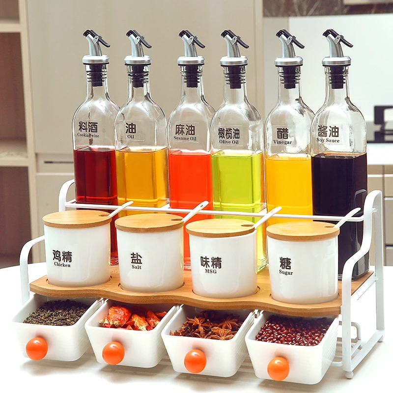 

Creative kitchen supplies, European double seasoning rack box, oil pot set