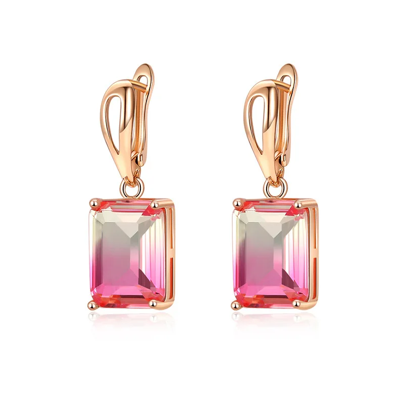 

Tourmaline Elemental Zircons Multicolor Colourful Morganite Rectangle Gems Gold Color Dangle Earring M01-ER0588