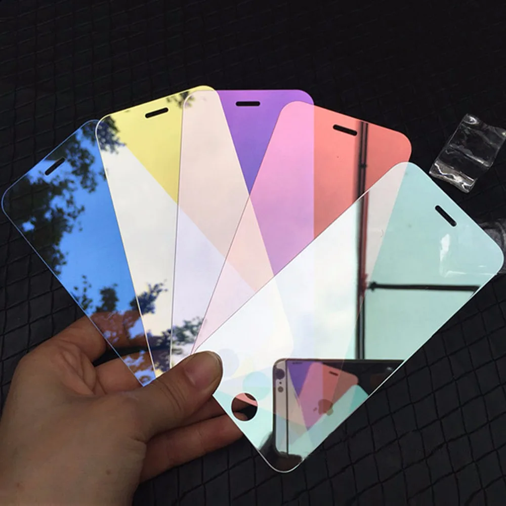 Защитная пленка из закаленного стекла с зеркальным эффектом для iPhone X, XR, XS, Max, 5S, 5C, SE, 6, 6 S, 7, 8 Plus, цветная защитная пленка на весь экран