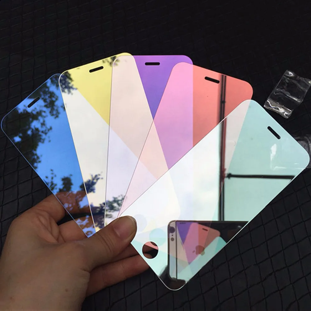 

Mirror effect Tempered Glass Screen Protector for iPhone X XR XS Max 5S 5C SE 6 6S 7 8 Plus Colorful Full Cover Protective Film