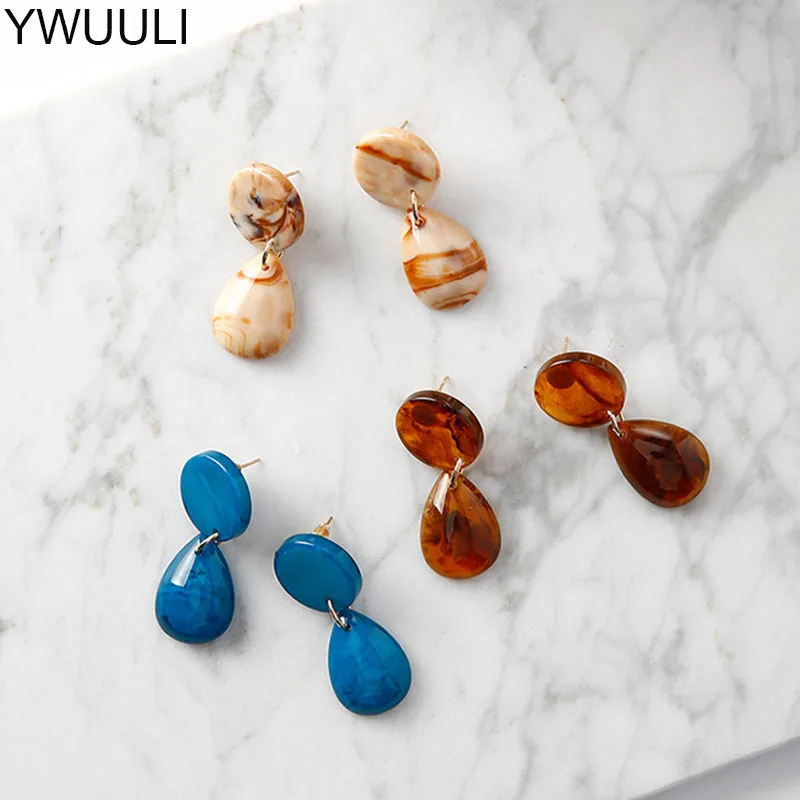 

YWUULI Korean Acrylic Resin Marble Stud Earrings for Women Creative Water Drop Stone Earrings Brincos Ear Studs Jewelry MJ21