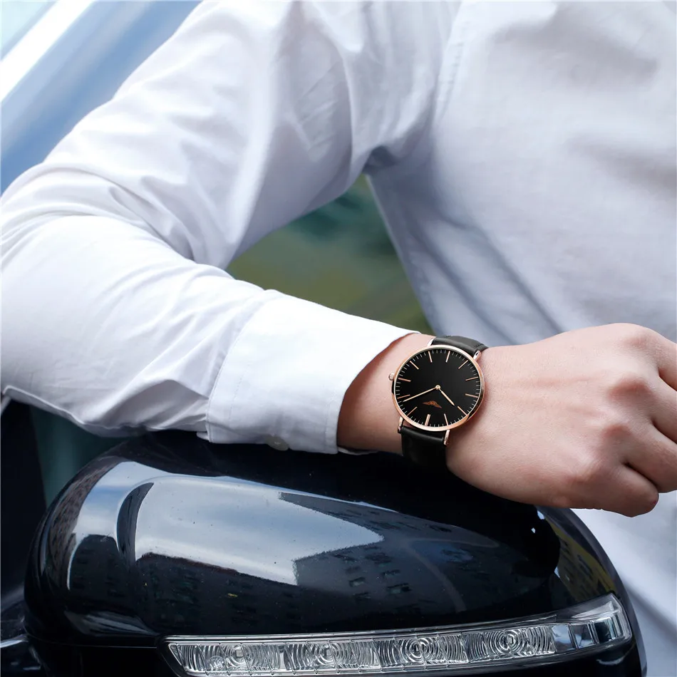 GUANQIN модный мужской роскошный бренд часов ультра тонкие кварцевые часы для мужчин простой водонепроницаемый кожаный ремешок наручные часы Relogio Masculino