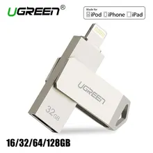 Ugreen USB Flash Drive 32 ГБ 64 ГБ Для iPhone 7 7 Plus 6 5 5S Молнии Металла Pen Drive U Диск для Мфо iOS10 memory stick 128 ГБ