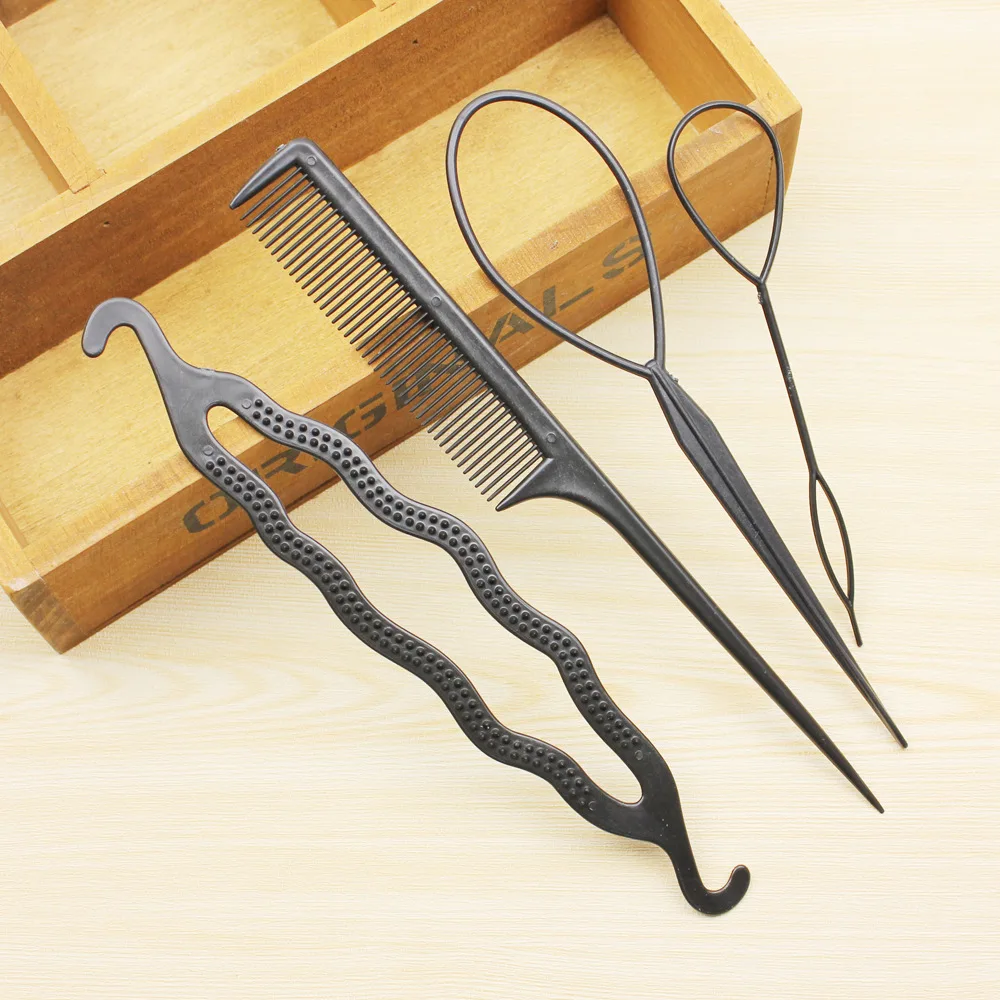 

4Pcs/Set Women Girls Ponytail Styling Maker Clip Tools Hair Ties Braider Accessories Plastic Loop Braiders