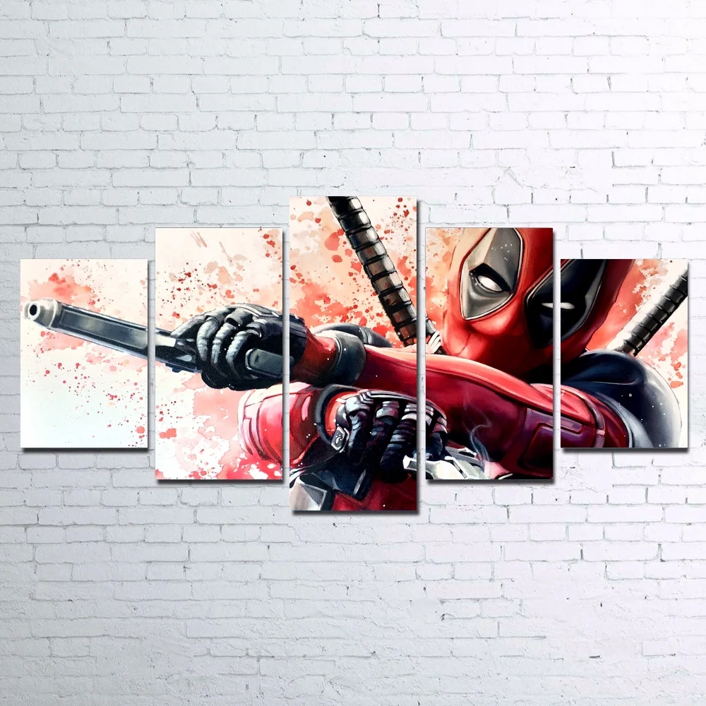 

Home Decor Canvas Paintings 5 Pieces Water Colorful Comics Deadpool Pictures Wall Art Prints Modular Poster For Living Room