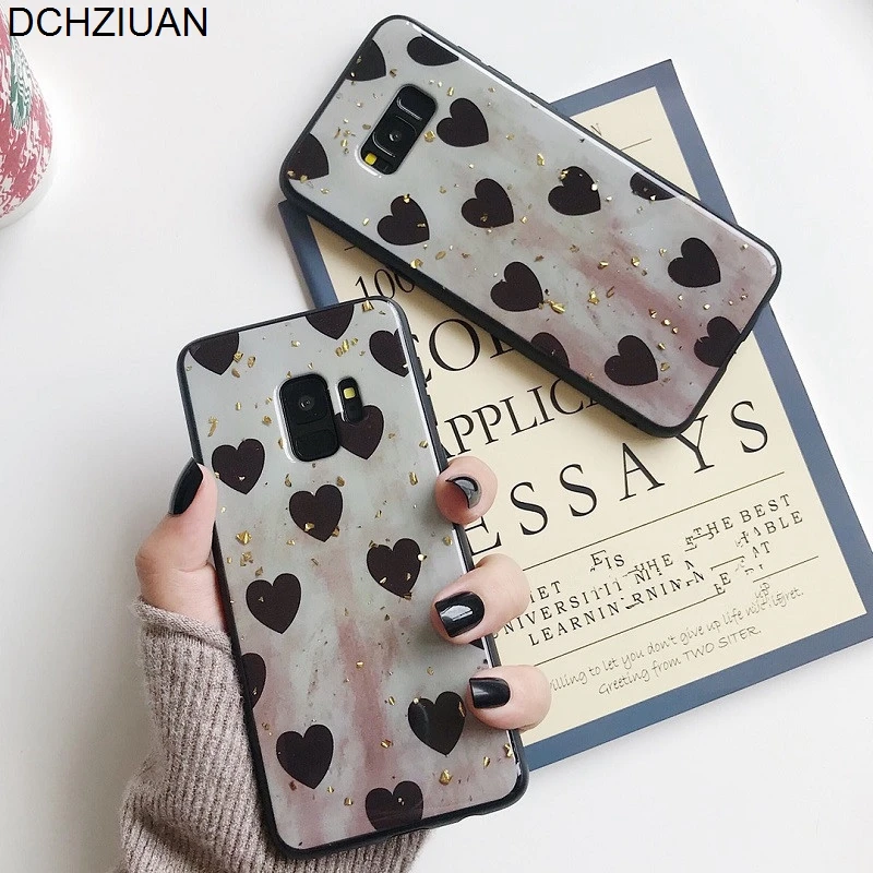 

DCHZIUAN Sequins Gold Foils Love Heart Phone Case For Samsung Galaxy S8 S9 Plus Note 8 NOTE 9 Soft Cover Glitter Bling Case