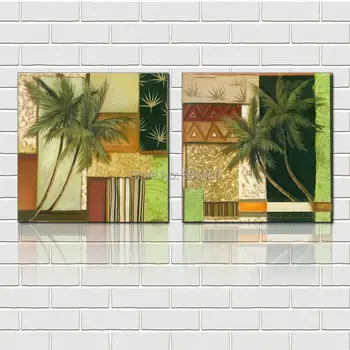 

2 piece vintage wall art painting trees decorative pictures print on cotton canvas for living room decor