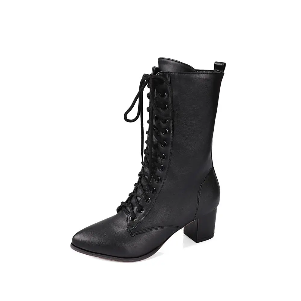 XJRHXJR/ г.; женские ботинки с ремешком и шнуровкой; новая классическая модная женская обувь на среднем каблуке со шнуровкой и круглым носком; цвет черный, красный, белый; большие размеры 32-43 - Цвет: Black