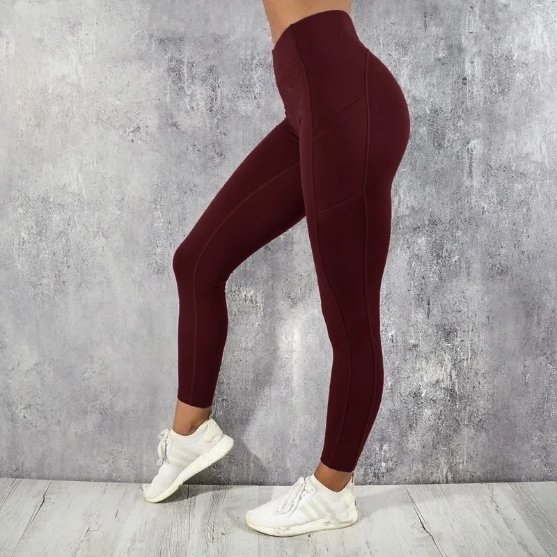 Sfit штаны для йоги с карманами, женские леггинсы, Леггинсы для бега, тянущиеся эластичные колготки для спортзала, женские леггинсы
