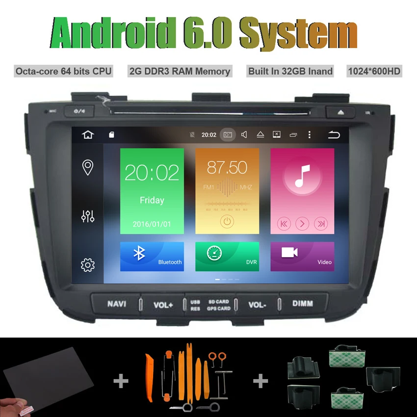 Android 6.0 Octa core CAR DVD PLAYER for KIA SORENTO 2013 CAR Radio RDS STEREO 1024X600 HD