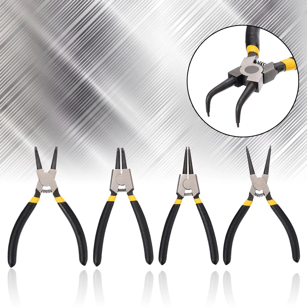 

PDTO New 4PCS 6'' 150mm Circlip & Snap Ring Pliers Internal External Straight Curved Retain Hand Tools For Inner/Outer Rings