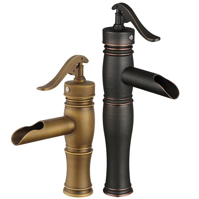 

Free Shipping Basin Faucet Countertop Waterfall Spout Bathroom Sink Mixer Tap Single Handle Hot Cold Water Mixers Black Tap