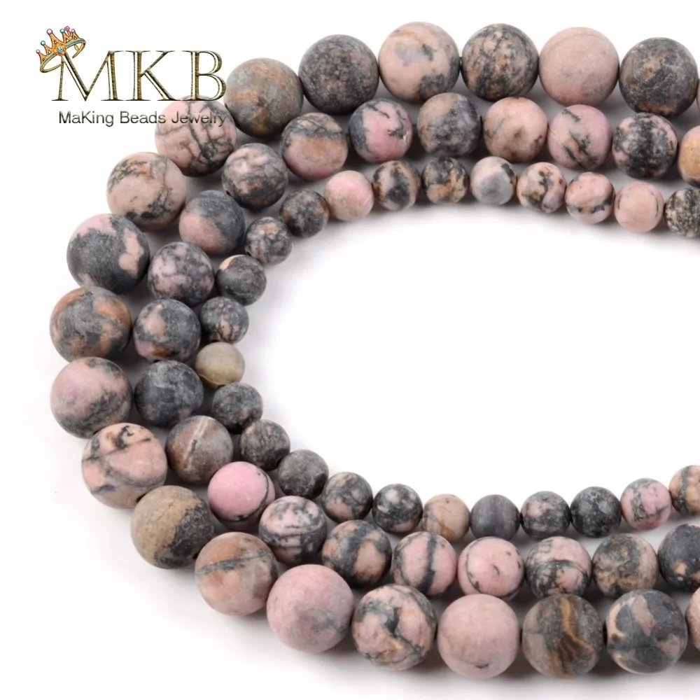 

Wholesasle Natural Stone Beads Matte Black Lace Rhodonite Round Beads For Jewelry Making 6/8/10/12mm 15Inches Perles Bijoux