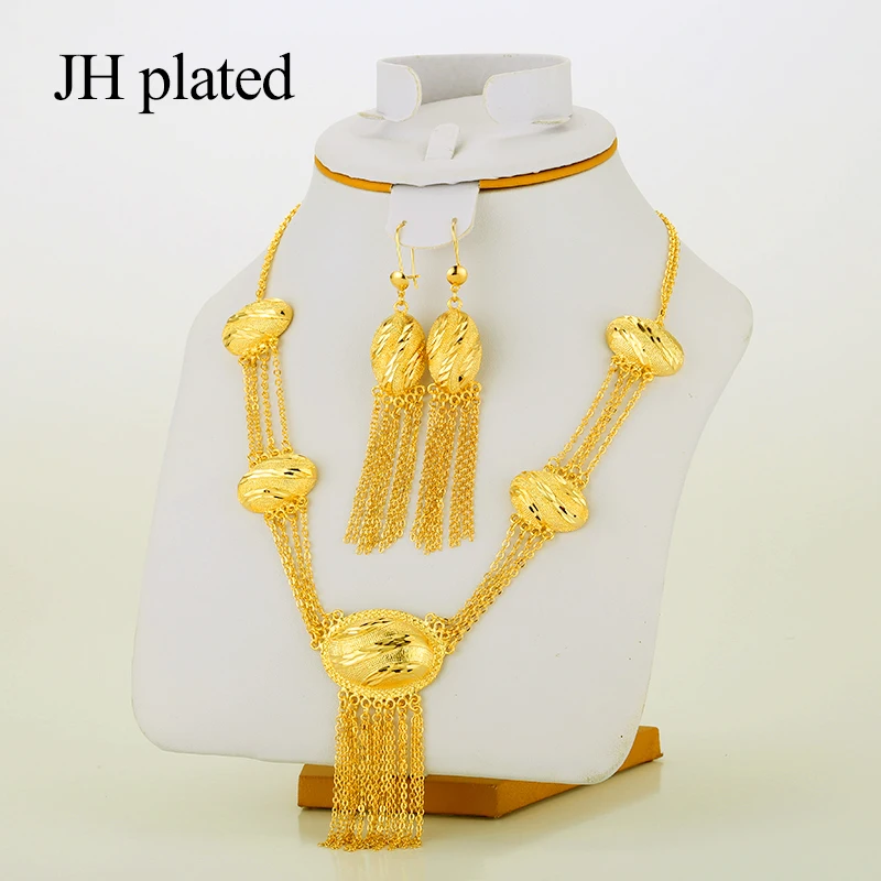 

JHplated Jewelry Set Tassel African Jewelry Sets Dubai Gold Color Ethiopian Nigerian Wedding Jewelry Sets