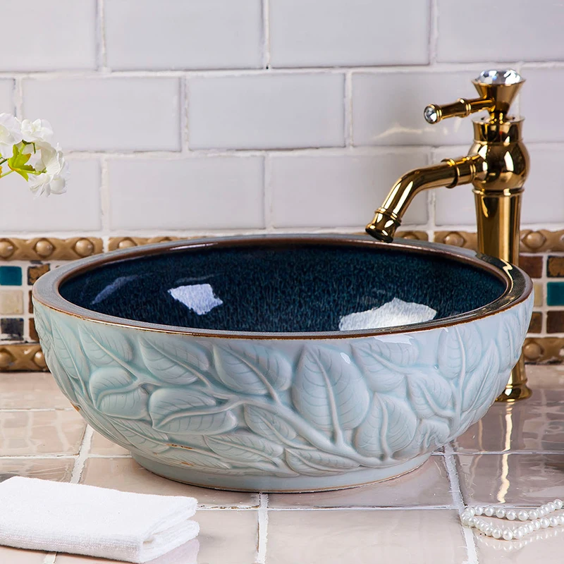 Us 277 0 Europe Vintage Style Countertop Basin Sink Handmade Ceramic Bathroom Vessel Sinks Bowl Wash Basin Hand Painted Bathroom Sinks In Bathroom