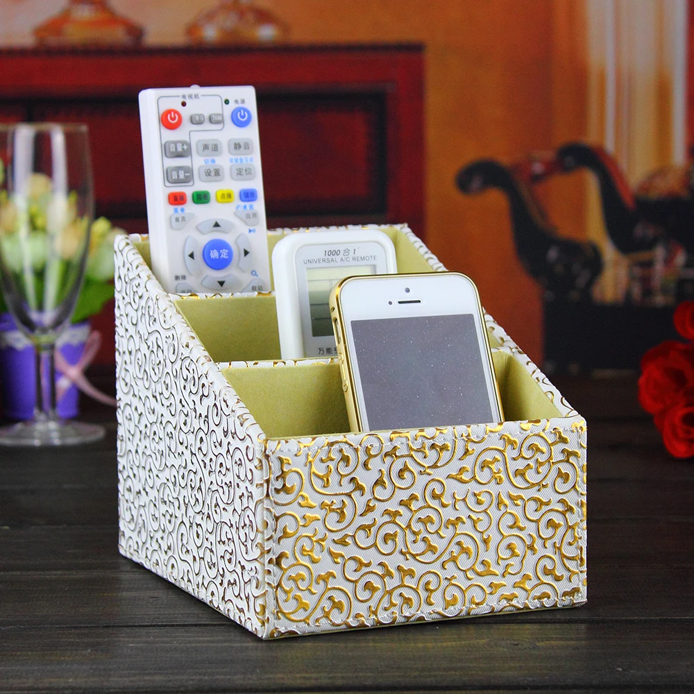

PITEBO 3 slot leather desk remote controller home sundries storage box display presentation organizer case holder