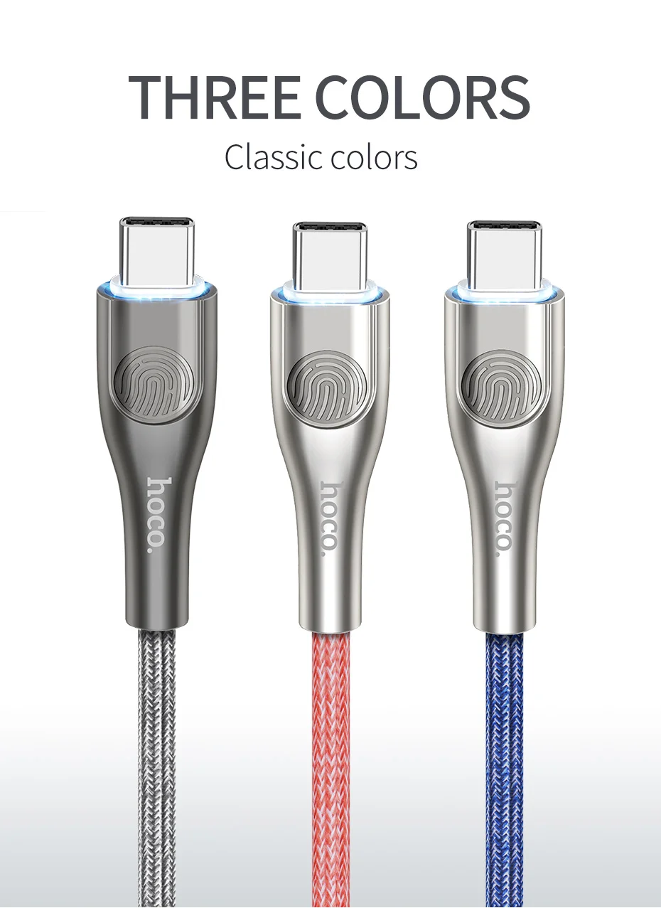 HOCO U59 usb type C зарядный кабель type-C кабель для быстрой зарядки и синхронизации данных сенсорный светодиодный светильник USB-C для Xiaomi huawei samsung