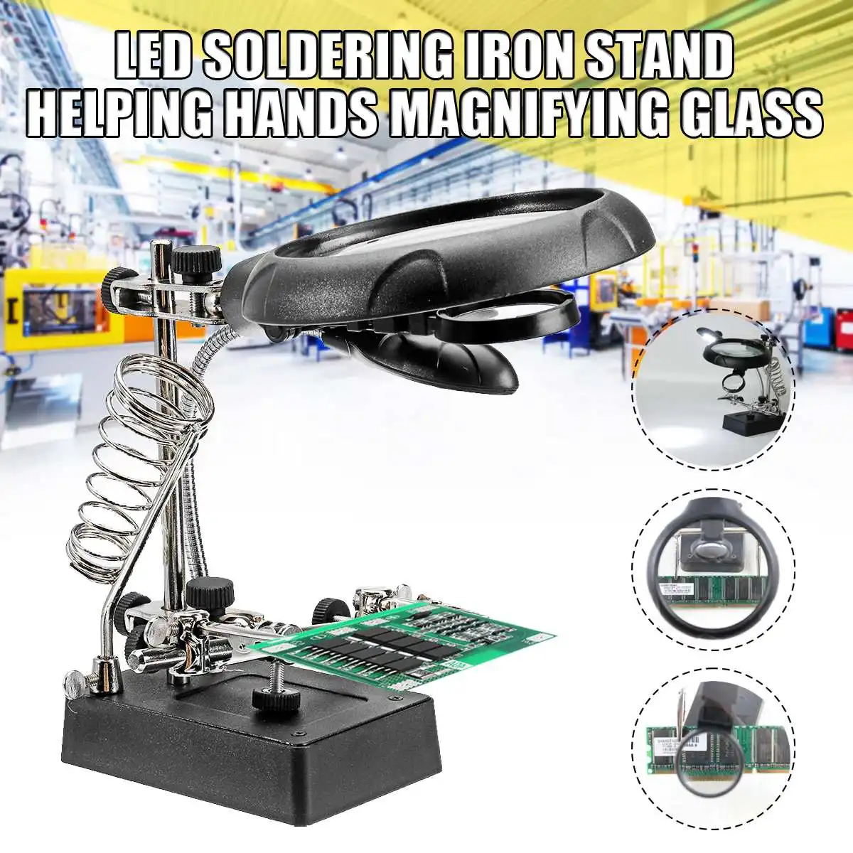 

Welding Magnifying Glass with LED Light 2.5X-10X lens Auxiliary Clip Loupe Desktop Magnifier Third Hand Soldering Repair Tool