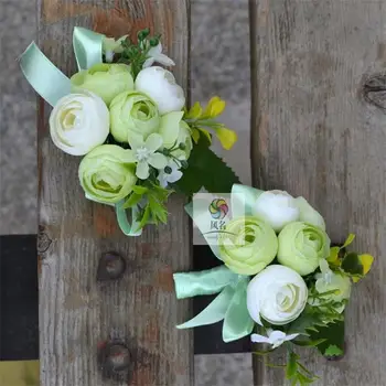 

2 PCS/Lot Bride Bridesmaid Hand Wrist Flower Best Man Wedding Boutonniere Groom Godfather Brooch Corsage Accessories Supplies