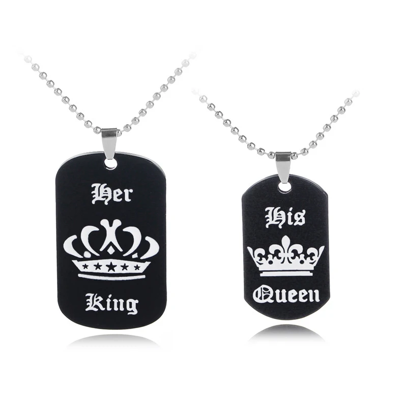 

Hot Black Necklaces & Pendants Her King and His Queen Black Titanium Couple Necklace Stainless Steel Pendant Gifts Loves