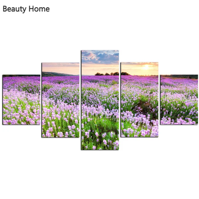 5 Pcs Large HD Lavender Flower Top rated Canvas Print Painting for