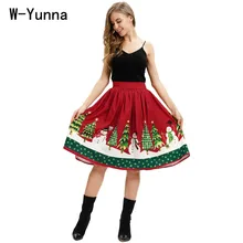 W-Yunna новые рождественские женские Юбки-миди черного цвета/красные/белые/зеленые вечерние юбки с 3d принтом женские юбки трапециевидной формы Harajuku