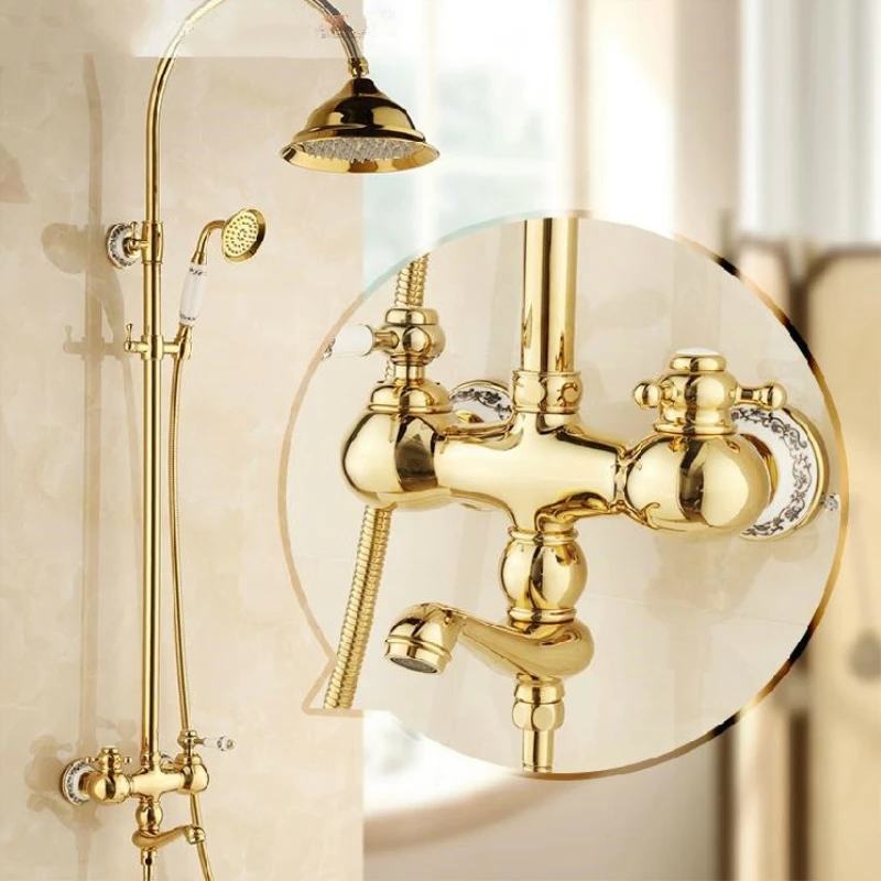 Shower Faucets Gold Bathroom Taps Rainfall 8 inch with Hand Shower