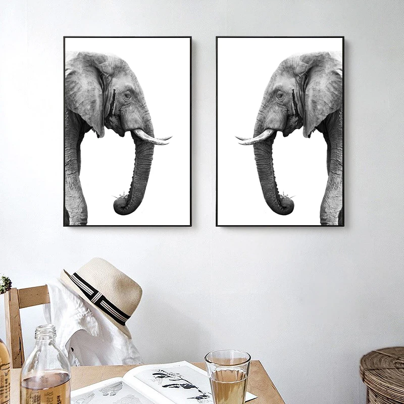 Постеры с изображением слона, белый, черный, Реалистичный, Anmial, настенный арт, холст, украшение для дома, картина на стену, картина для гостиной, искусство, холст
