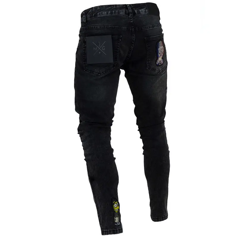 Black Blue Hip Pop Skinny Jeans Men Ripped Biker Jeans Destroyed Frayed Print Embroidery Slim Fit Denim Pant Homme Clothes Black Blue Hip Pop Skinny Jeans Men Ripped Biker Jeans Destroyed Frayed Print Embroidery Slim Fit Denim Pant Homme Clothes
