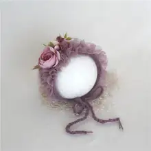 Сиреневый кружевной Цветочный Чепчик для маленьких девочек, шапка для новорожденных, шапка для фотосессии, шапка с фиолетовым цветком, шапка для новорожденных, реквизит для фотосессии