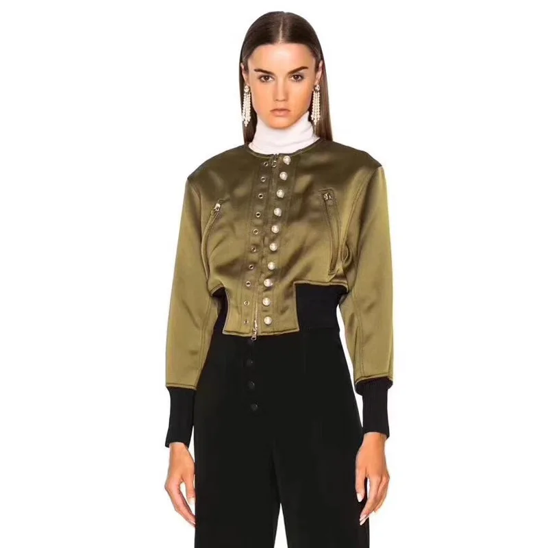 Autumn Winter Casual Short Army Green Jackets Coats Women 2018 Designer