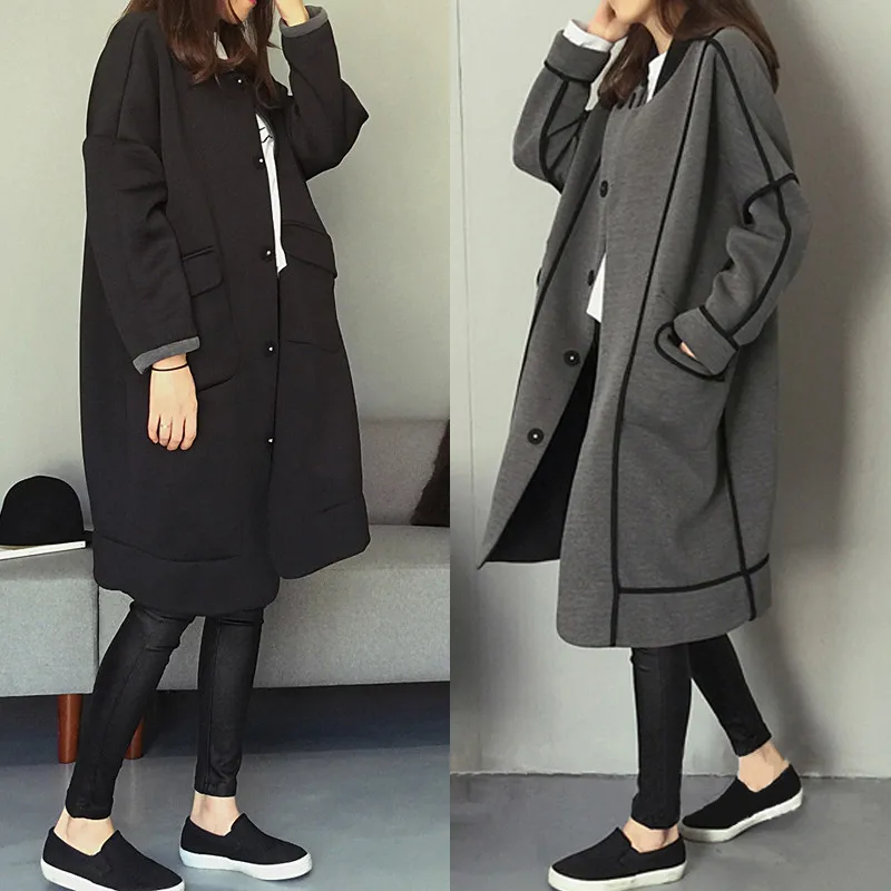 

2019 NEW Autumn Winter Large Size Women's Sweatshirts Double-sided wear Baseball Uniform Long Hoodies Coat Female Jackets X259