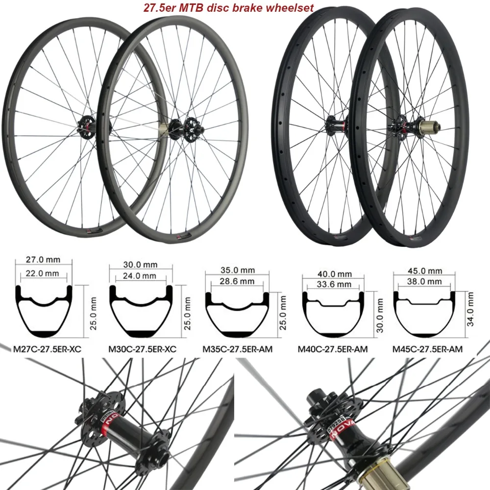 27.5er mtb углеродистая колесная пара 27 мм/30 мм/35 мм ширина дисковый тормоз колеса