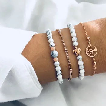 

DIEZI 4pcs/set Bohemian Handmade Beads Bracelets Vintage Fashion Tree of Life Turtle Bracelets Bangles Sets For Women Jewelry
