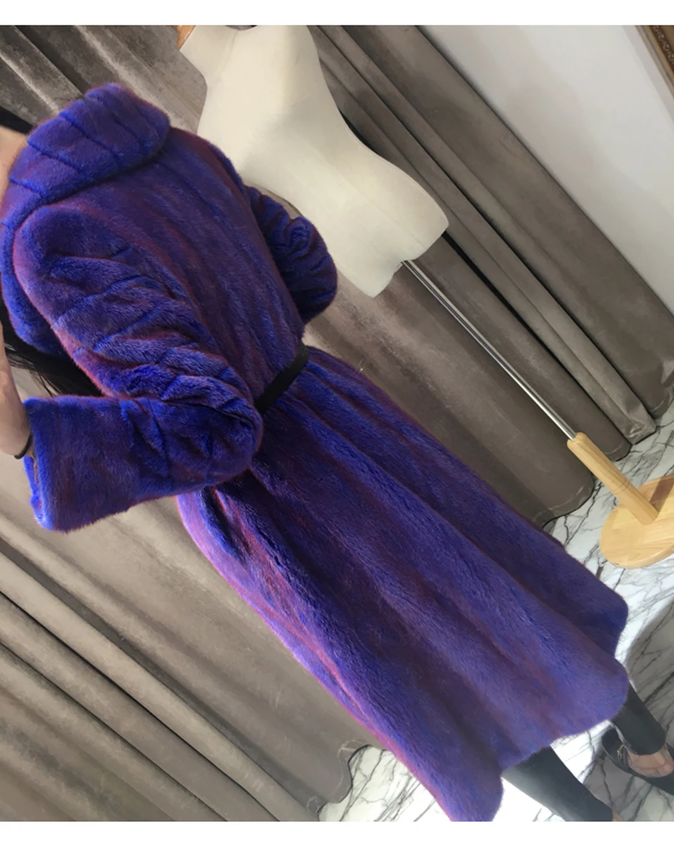 Шуба SHILO GO, женская зимняя мода, цельное натуральное Норковое длинное пальто с воротником, большая юбка, темно-Фиолетовое длинное пальто с карманом