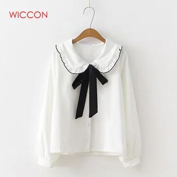 

Women Tops Blouses Bow Tie England Style Blouses School Work 2020 Autumn Corduroy Shirts Plus Size Tops Hot Sell