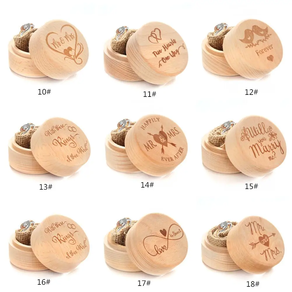 

HobbyLane 18 Styles Creative Wooden Marriage Ring Box Holder Wedding Ring Case Wedding Commemorative Ring Storage Box