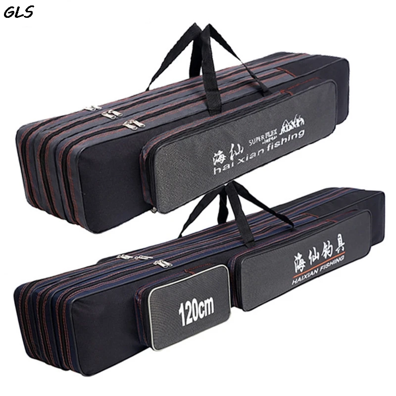 

70cm/80cm/90cm/120cm Double Layer Fishing Bag Waterproof Fishing Rod Bag with Side Zipper Bag for Fishing Accessories