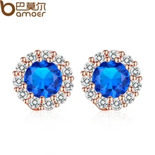 BAMOER Trendy Gold Plated Blue Crystals Surrounded Women Stud Earrings with AAA Zircon Earrings Jewelry Gift JIE054-BU